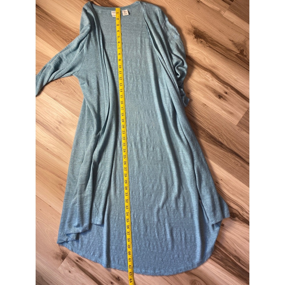 Rachel Zoe 100% Linen Longline Open‎ Front Duster Cardigan Blue Green Large - Picture 3 of 6